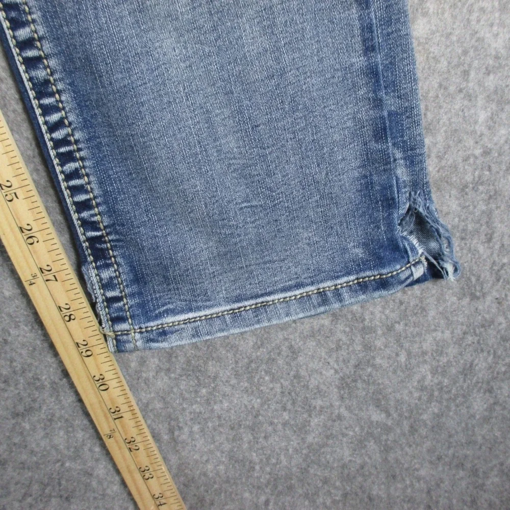True Luck Jeans Mens‎ 30x29 Straight Leg Medium Wash Whiskered Denim Jeans Blue